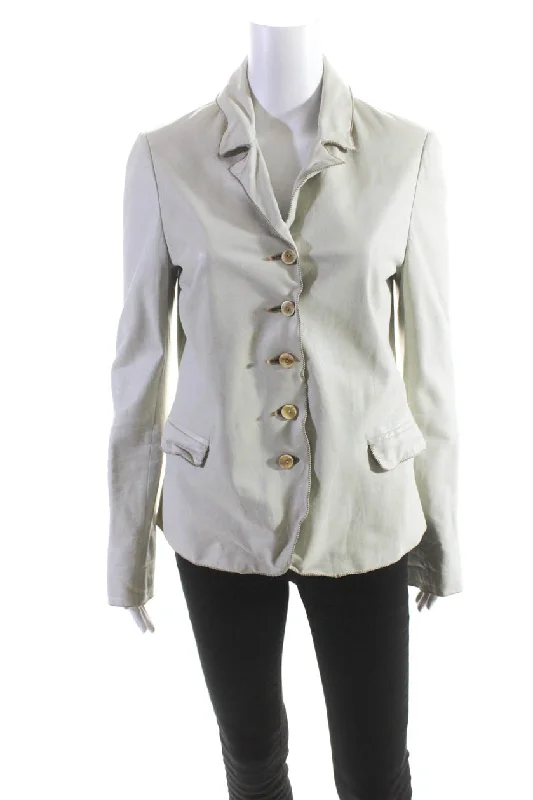 oversized women's coat -Nigel Preston & Knight Womens Long Sleeves Button Up Leather Jacket Beige