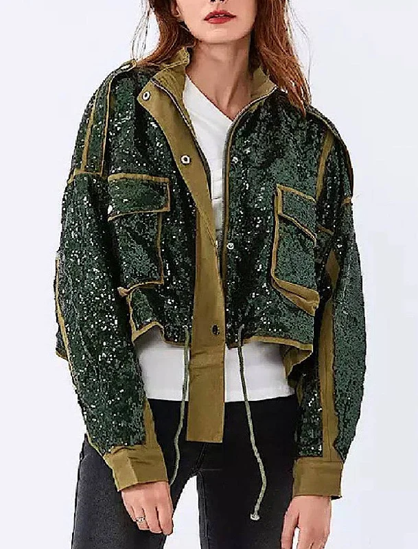 winter-ready women's parka -Military Chic Sequined Jacket