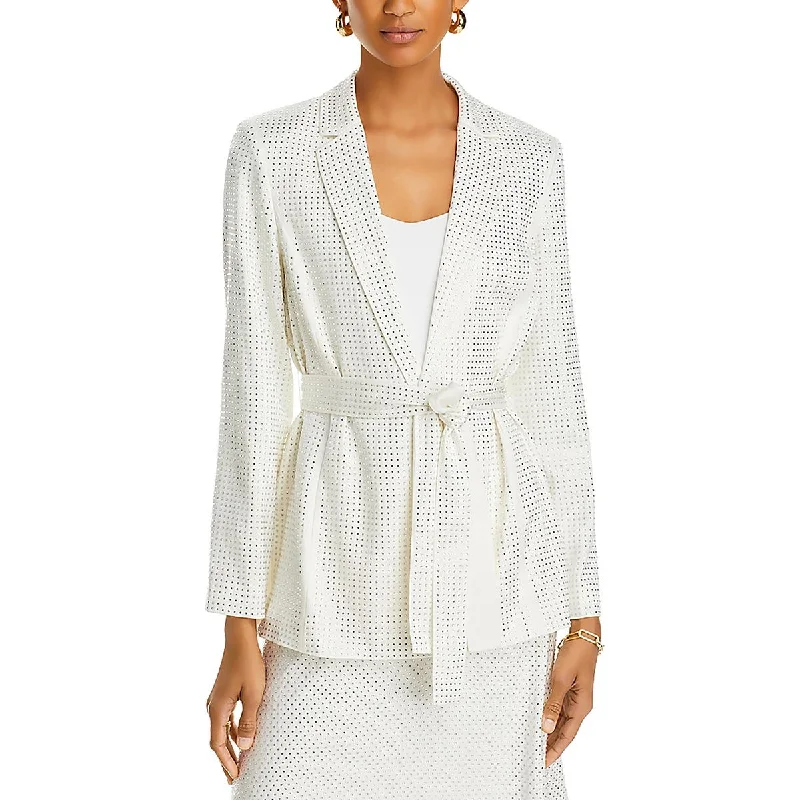 women's asymmetrical zip jacket -Kobi Halperin Womens Rhinestone Belted Open Front