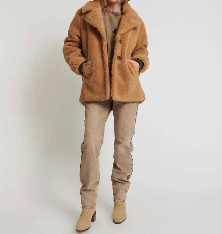 women's travel-friendly jacket -Teddy Coat In Tan