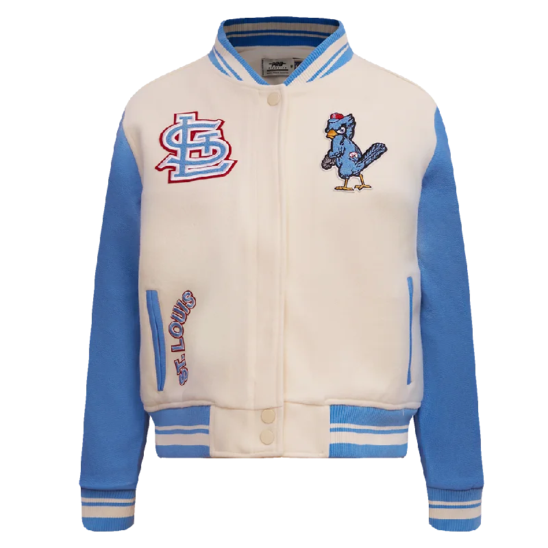 stylish leather jacket for women -MLB ST. LOUIS CARDINALS RETRO CLASSIC WOMEN'S RIB WOOL VARSITY JACKET (EGGSHELL/ UNIVERSITY BLUE)