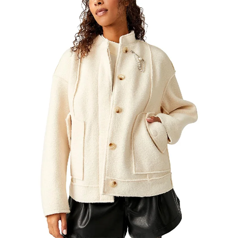 casual coats for women -Free People Womens Willow Faux Shearling Heavy Bomber Jacket