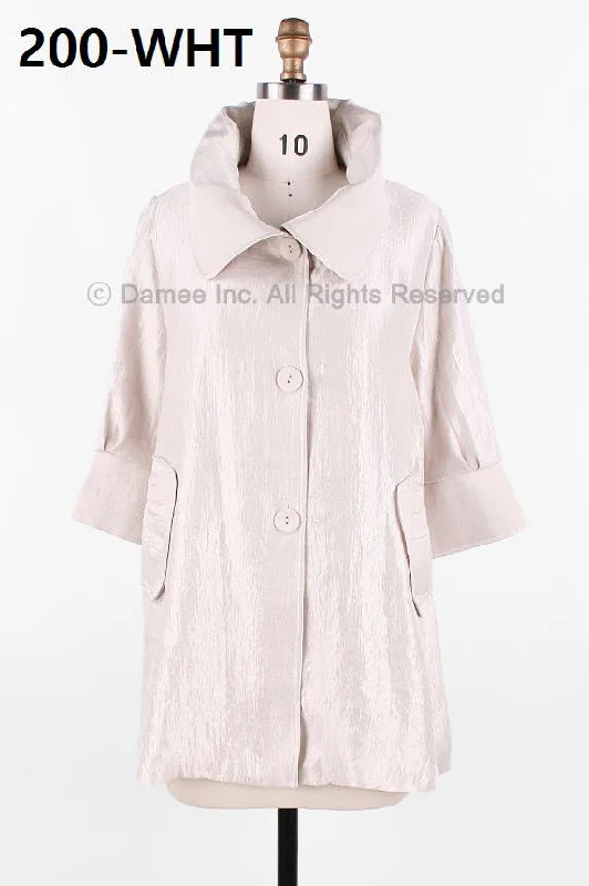 fitted wool blend coat for women -DAMEE Long Swing jacket style 200-Pearl White