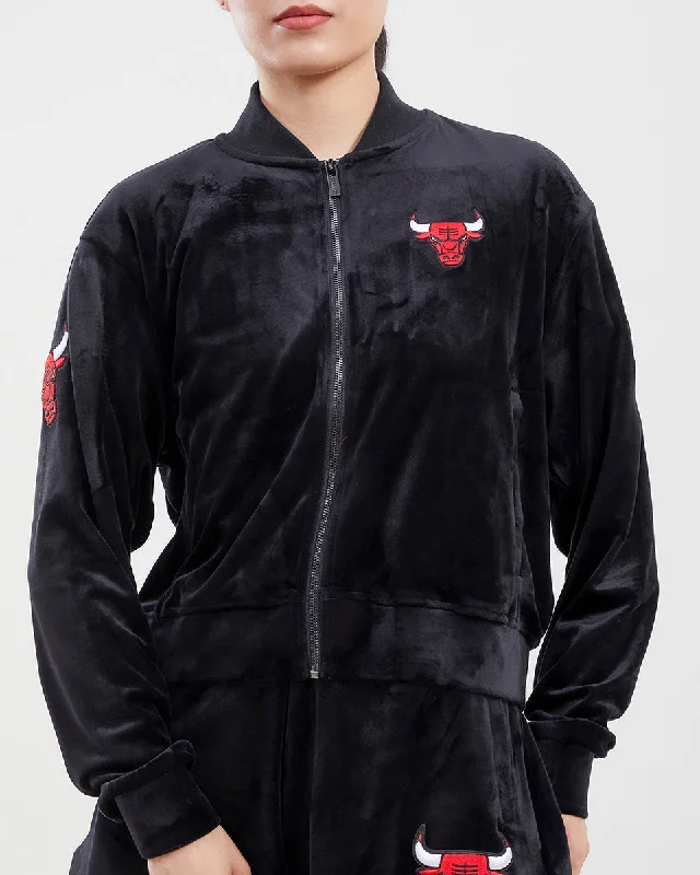 fashionable belted wool coat for women -NBA CHICAGO BULLS CLASSIC WOMEN'S VELOUR FZ TRACK JACKET (BLACK)