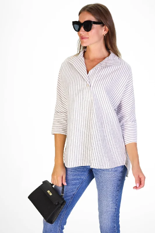 fashionable twisted hem top for women -The Joanna Popover in Wide Oxford Stipe