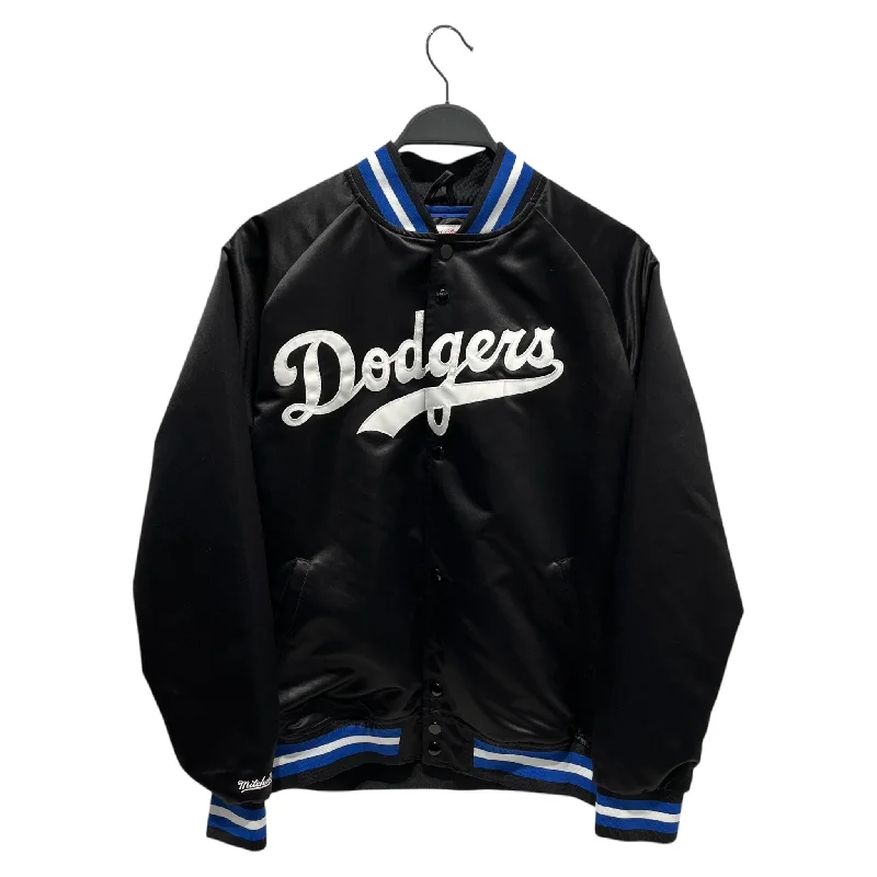 luxury faux fur coat for women -mitchell&ness/Baseball Jkt/M/Polyester/BLK/dodgers blue trim