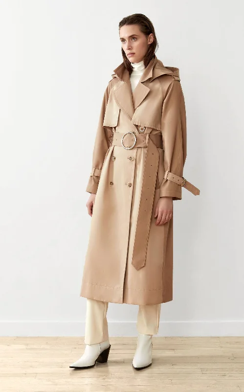 sleek minimalist coat for women -SUSTAINABLE WATER-RESISTANT TRENCH COAT