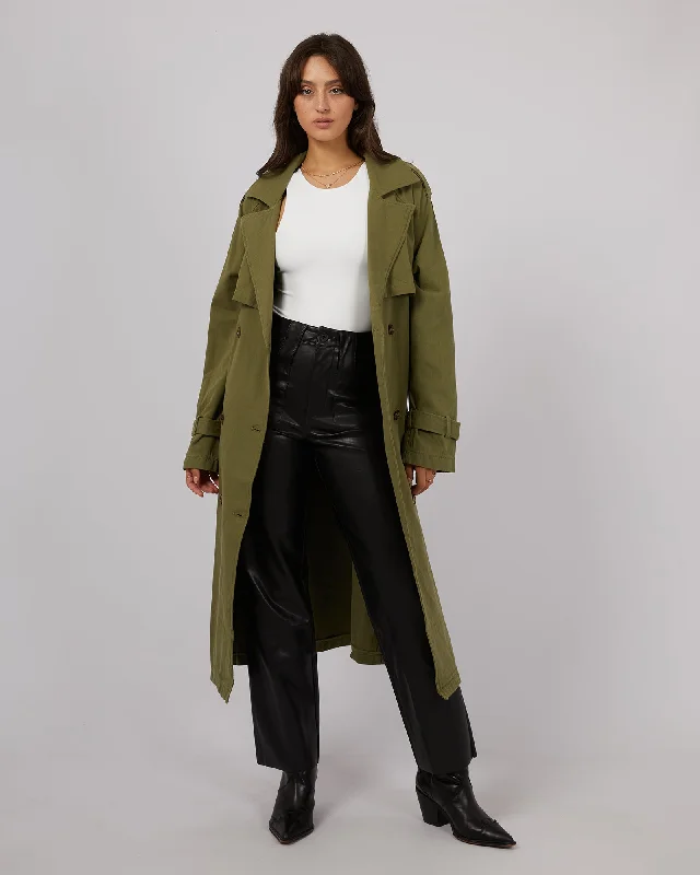 zip-up casual anorak jacket for women -All About Eve Trench Coat Khaki