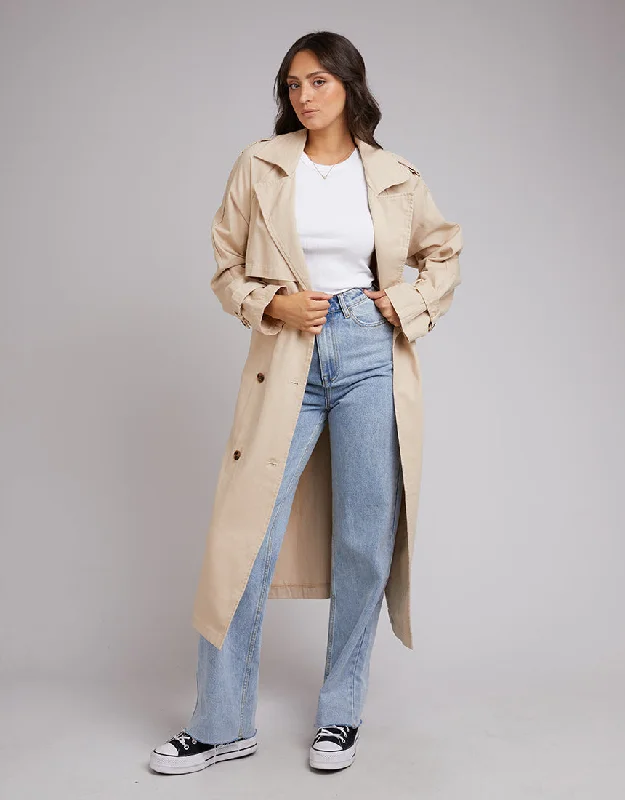 luxury faux fur coat for women -All About Eve Trench Coat Tan