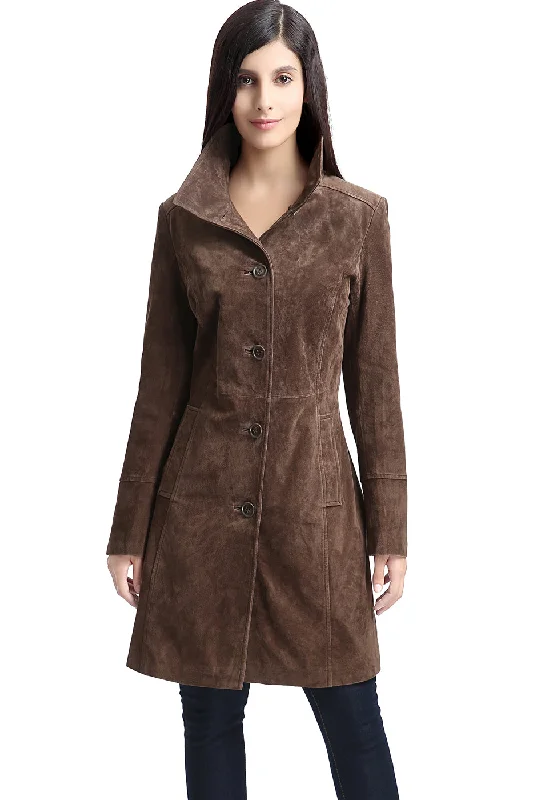 women's mid-length wool coat -BGSD Women Aubrey Suede Leather Walking Coat