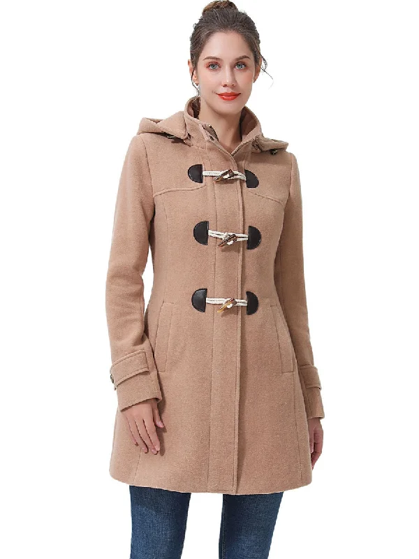 warm alpaca wool coat for ladies -BGSD Women Ava Toggle Hooded Duffle Wool Coat