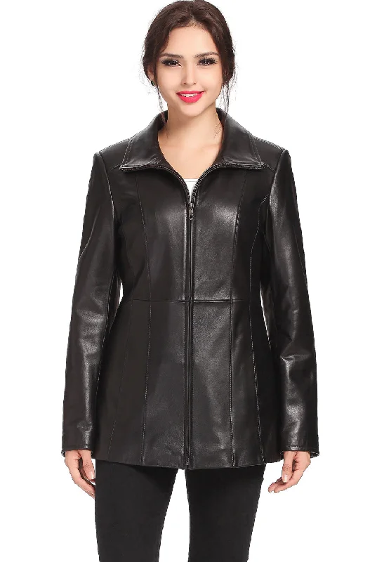 ladies' long hooded winter coat -BGSD Women Becca Lambskin Leather Jacket