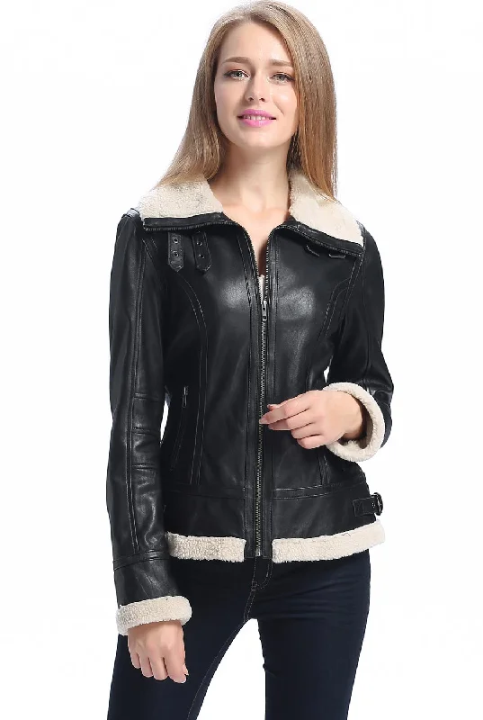 women's fur-trimmed parka -BGSD Women Brittany Lambskin Leather Jacket