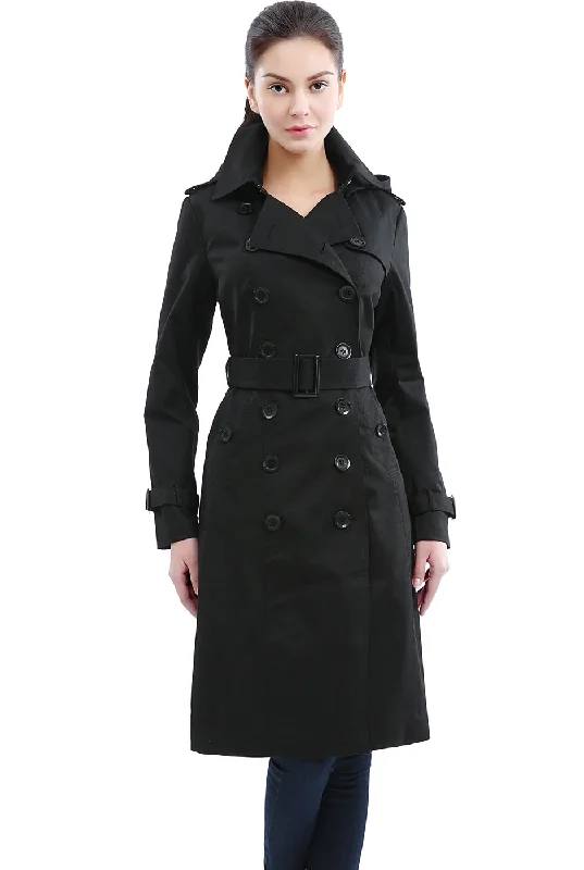 trendy plaid coat for women -BGSD Women Chloe Waterproof Classic Hooded Long Trench Coat