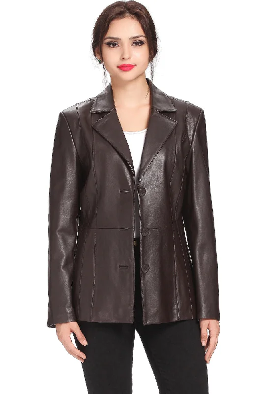 women's biker-style leather jacket -BGSD Women Crystal Lambskin Leather Blazer