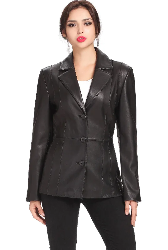 ladies' faux suede jacket -BGSD Women Crystal Lambskin Leather Blazer