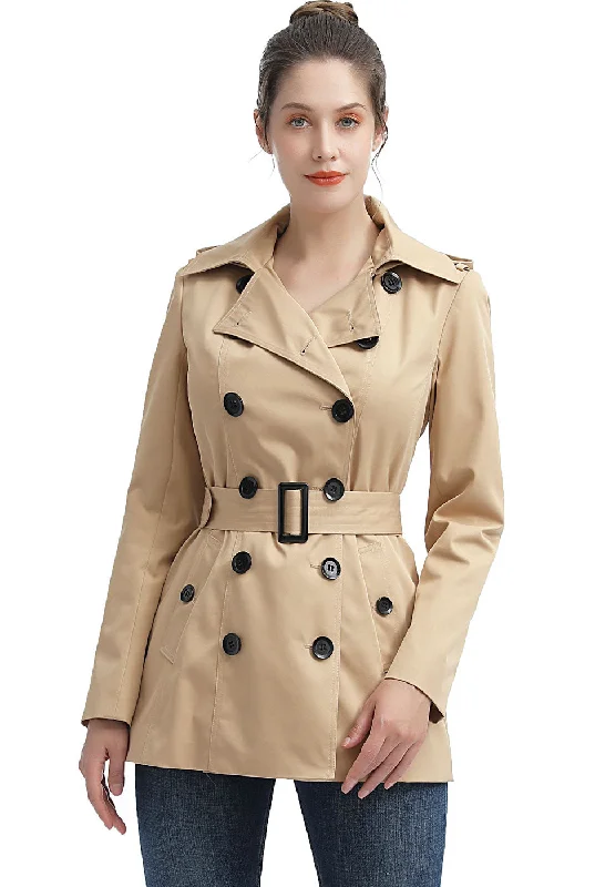 women's winter coat -BGSD Women Evelyn Waterproof Classic Hooded Short Trench Coat