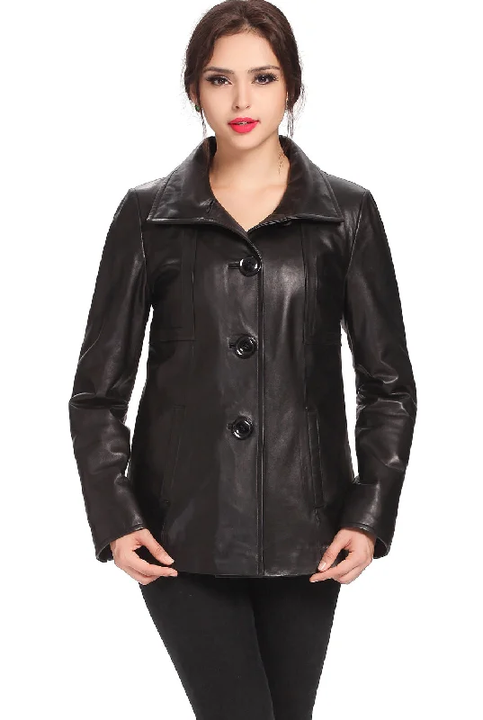 military-style coat for women -BGSD Women Evelyn Wing Collar Lambskin Leather Jacket