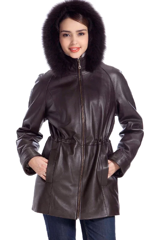 sleek satin bomber jacket for women -BGSD Women Clare Lambskin Leather Hooded Parka Coat