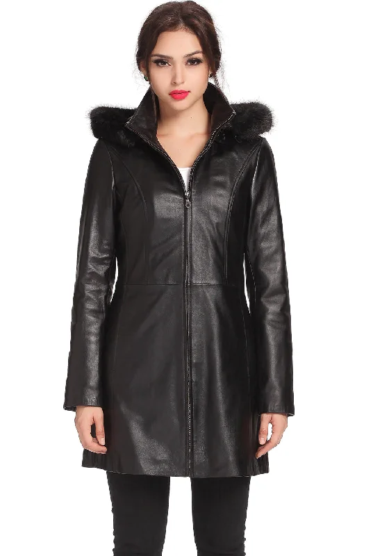 versatile trench coat for ladies -BGSD Women Irene Hooded Lambskin Leather Coat