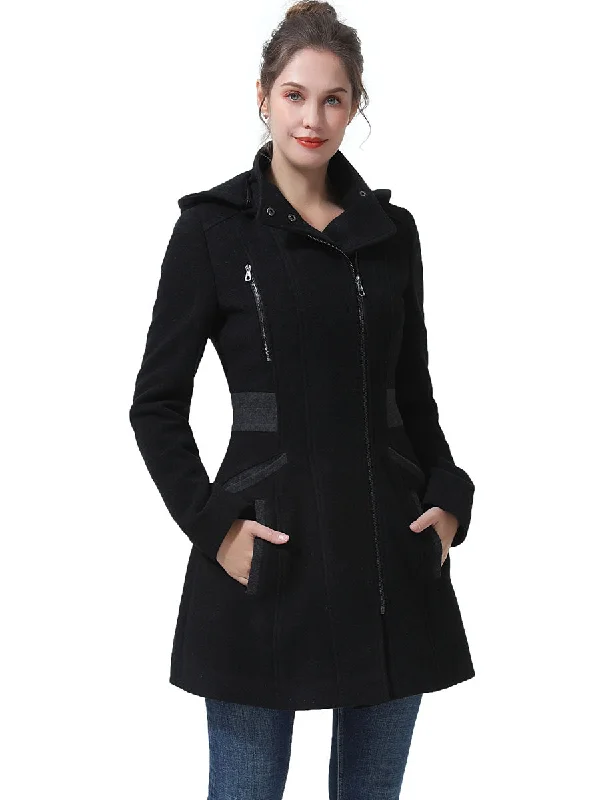 sophisticated evening coat for women -BGSD Women Ivy Hooded Color Block Wool Coat