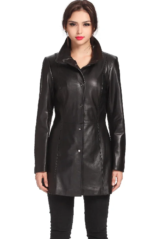 ladies' longline puffer coat -BGSD Women Jocelyn Lambskin Leather Car Coat