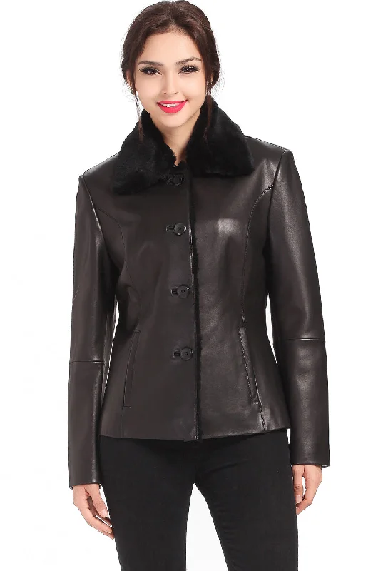 casual coats for women -BGSD Women Kare New Zealand Lambskin Leather Jacket