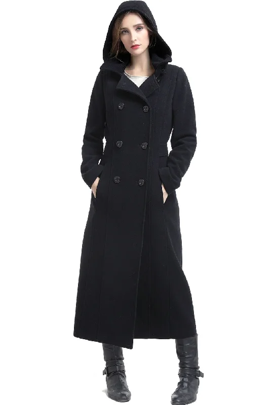 women's belted trench coat -BGSD Women Mariel Wool Hooded Long Coat