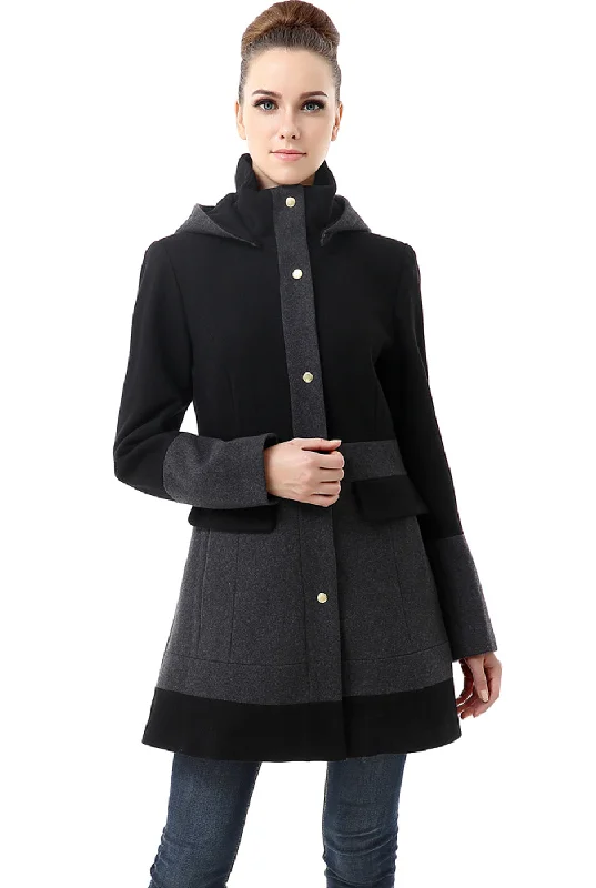 classic women's wool coat -BGSD Women Marwa Color Block Hooded Wool Coat