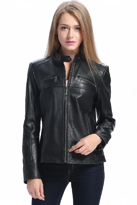 women's relaxed fit blazer -BGSD Women Maura Zip Front Lambskin Leather Jacket