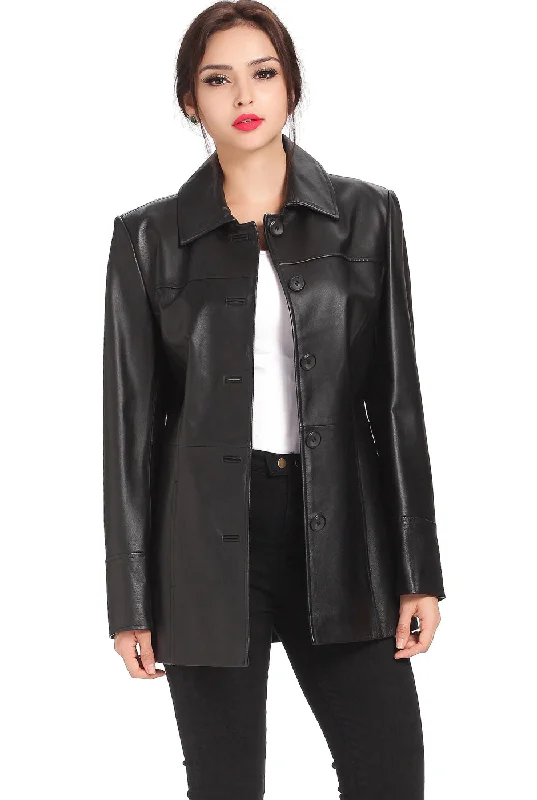 fitted wool blend coat for women -BGSD Women Megan Lambskin Leather Car Coat