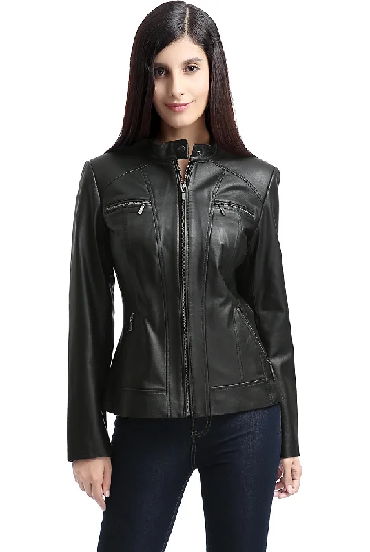 cozy teddy coat for ladies -BGSD Women Mila Zip Front Lambskin Leather Jacket