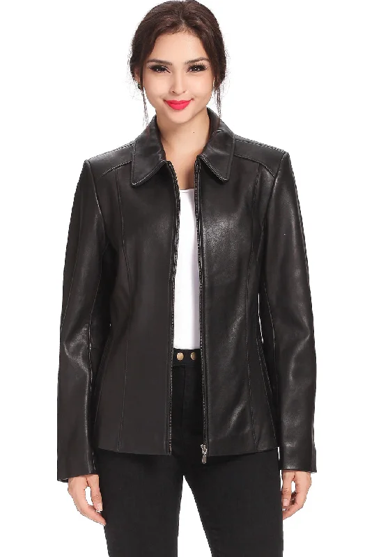 sporty track jacket for women -BGSD Women Miranda Lambskin Leather Jacket