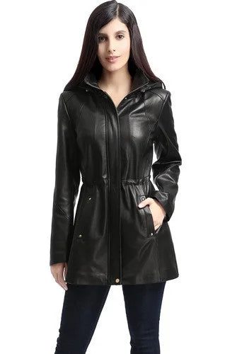 elegant wool cape for women -BGSD Women Natalie Hooded Lambskin Leather Coat