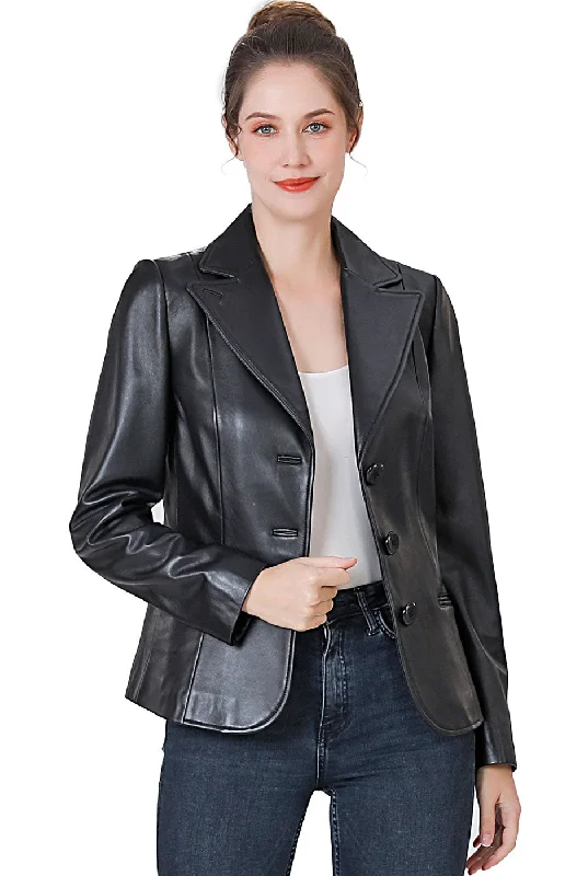 structured blazer jacket for women -BGSD Women Nala Lambskin Leather Blazer Jacket