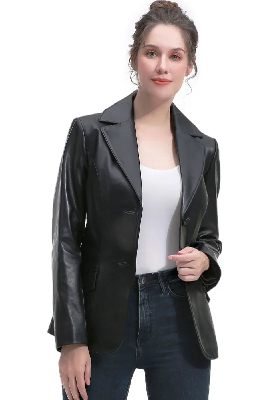 ladies' designer overcoat -BGSD Women Ruth Lambskin Leather Blazer Jacket