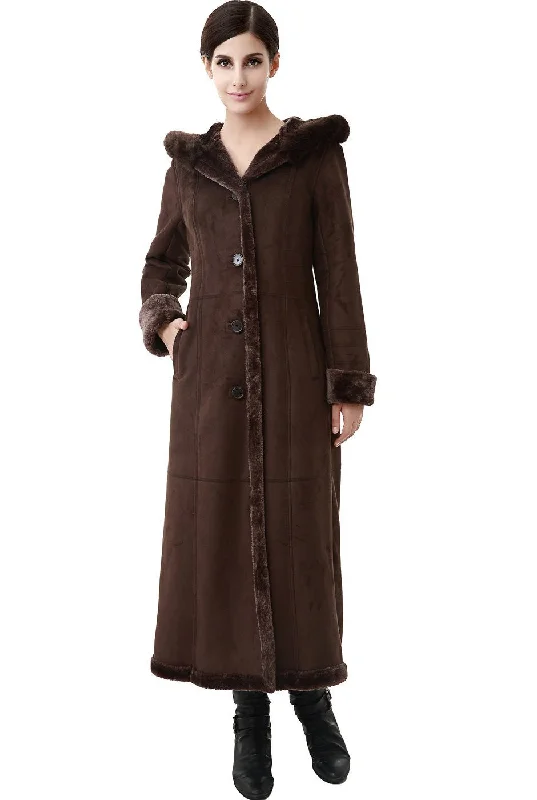 women's lightweight jacket -BGSD Women's "Pauline" Hooded Faux Shearling Maxi Coat