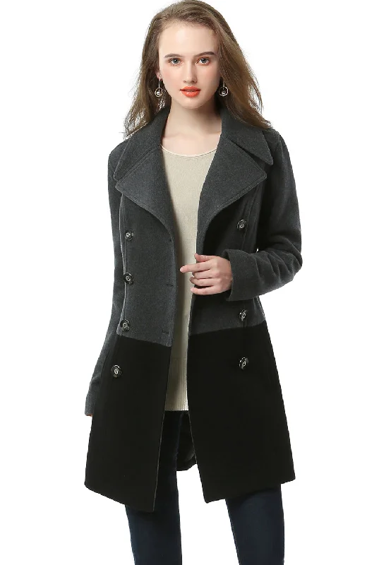 women's casual denim jacket -BGSD Women Riley Color Block Wool Pea Coat