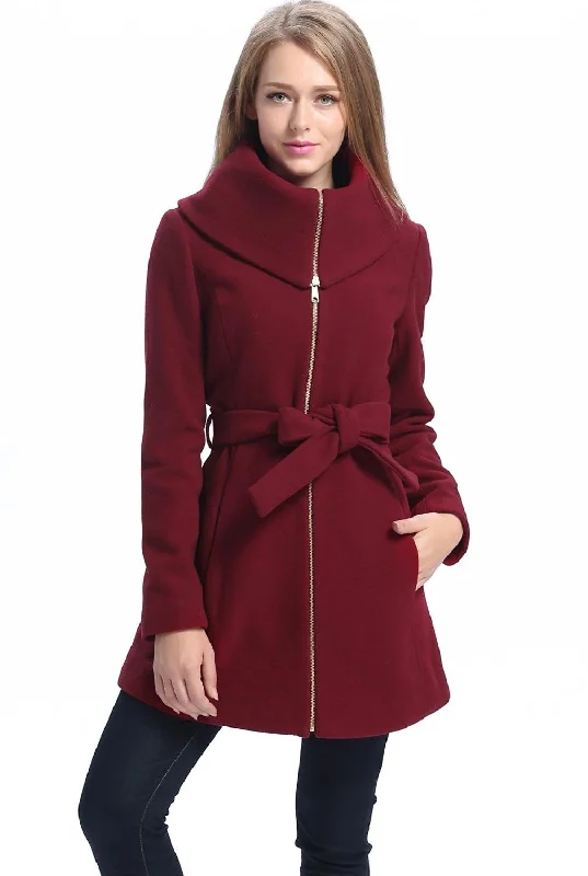 fashionable metallic puffer jacket for women -BGSD Women Robin Wool Fold Collar Coat