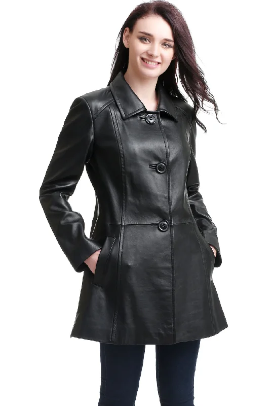 women's oversized corduroy jacket -BGSD Women Sarah Lambskin Leather A-Line Coat