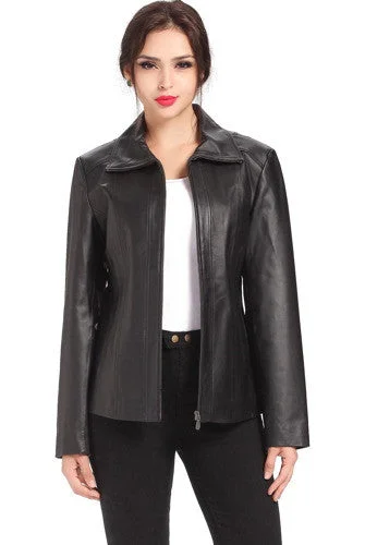 fashionable belted wool coat for women -BGSD Women Tina Lambskin Leather Scuba Jacket