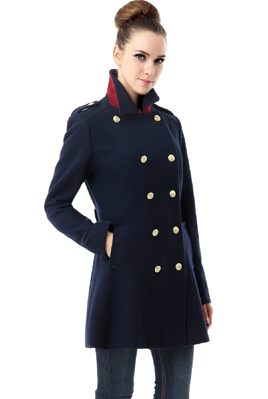 ladies' cashmere overcoat -BGSD Women Victoria Wool Fitted Military Melton Coat