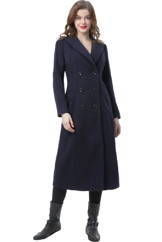 sleek minimalist coat for women -BGSD Women Vivian Double Breasted Wool Long Coat