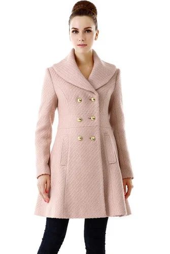 ladies' fur-lined jacket -BGSD Women Wool Shawl Collar Walking Coat