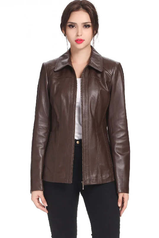 casual linen jacket for women -BGSD Women Ellen Lambskin Leather Jacket