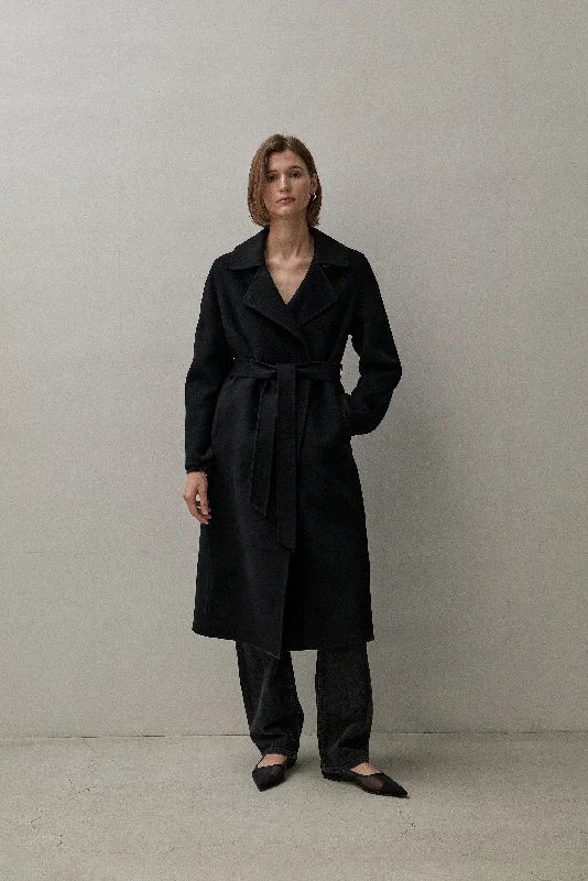 women's mid-length wool coat -THE TAILORED COAT - BLACK