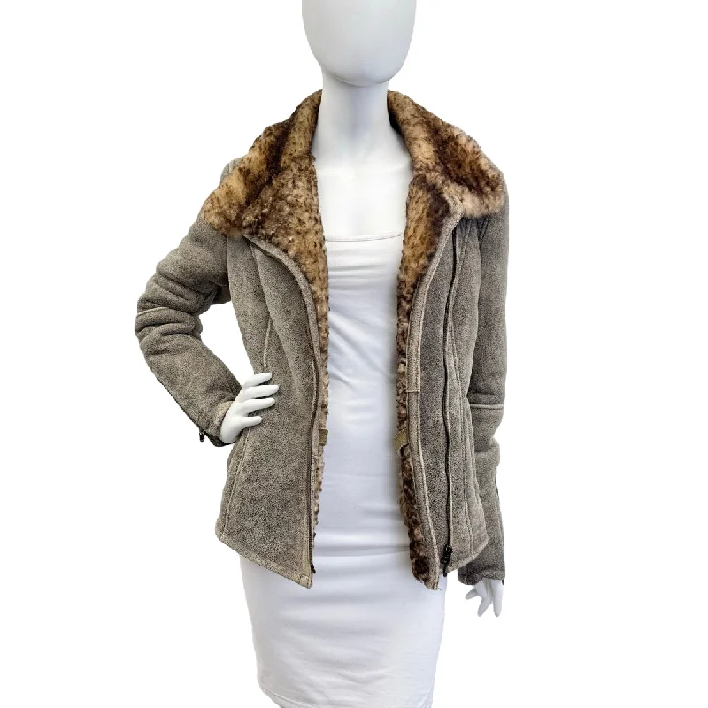 women's sherpa-lined jacket -Distressed Shearling Coat