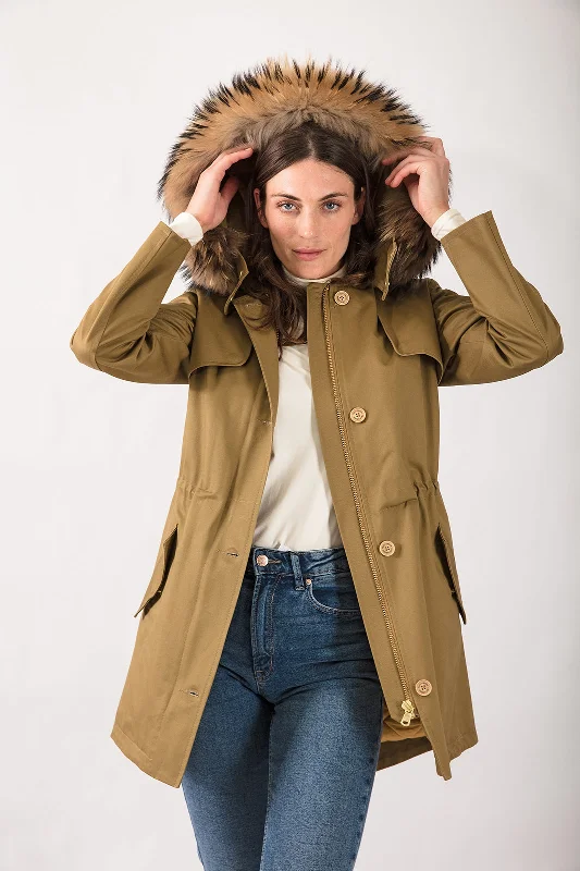 women's long trench coat -Fairweather Parka in Sand