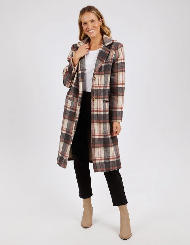 long elegant trench coat for women -Foxwood Westward Coat Rust Tan Check