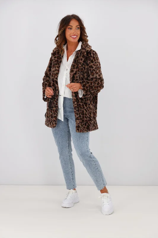 women's varsity bomber jacket -Little White Lie Sofia Leopard Fur Coat